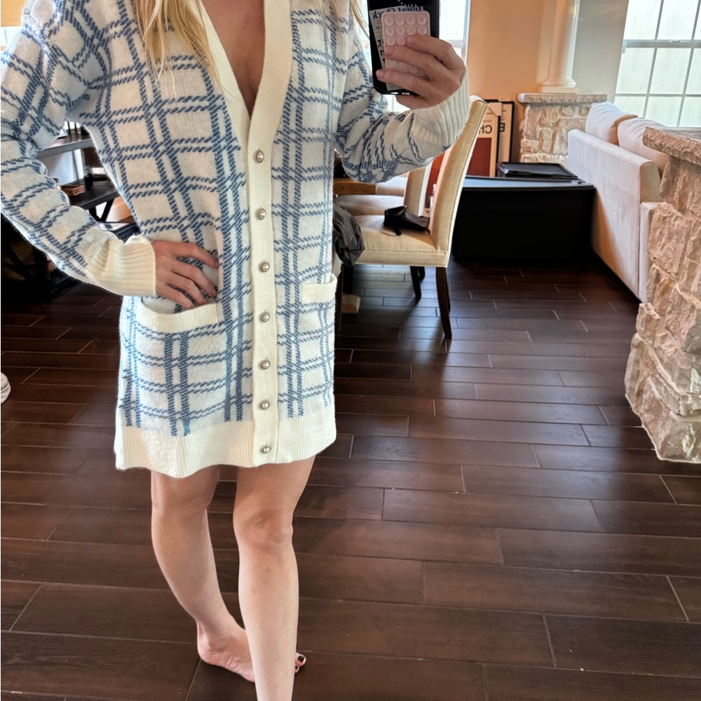MAJORELLE Blue and White Plaid Midi Dress